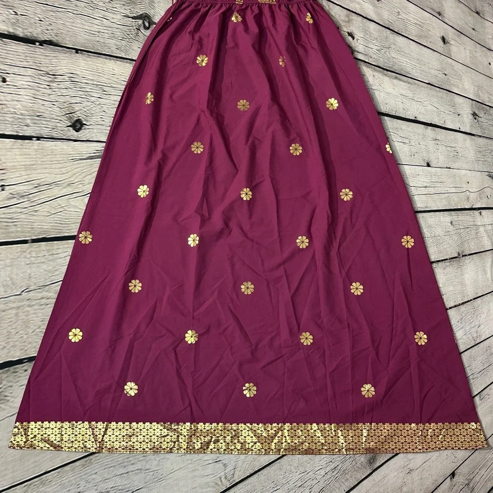 SHEIN Maroon Maxi Dress/Abaya with Gold Floral Accents - Picture 10 of 10